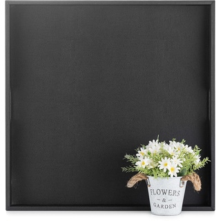 Hanobe Deko Tablett Serviertablett Groß: Kunstleder Dekotablett Schwarz Gross Eckig 55cm Serviertabletts Modern Schwarze Rechteckig Quadratisch mit Griff für Küche Home