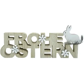HEITMANN DECO Holz-Schriftzug Frohe Ostern - naturfarben, weiße Akzente - ca. 30cm