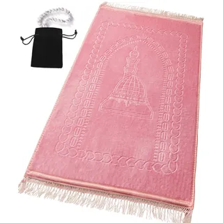 Gebetsteppich, muslimische Matte, islamisch, luxuriöser türkischer Gebetsteppich, Sajadah für Kinder, Männer, Frauen, für Eid-Reisen, Ramadan, weich und luxuriös (Rosa)