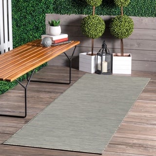 Jimri In- & Outdoor Teppich - Wetterfester Teppich für Balkon, Terrasse, Garten, Wohnzimmer, Küche - Strapazierfähiger Bodenteppich, Widersteht UV-Strahlen & Wasser - Größe 80 x 250 cm, Silber