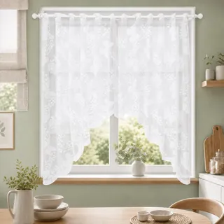 Schmetterling Spitze Scheibengardine, 150x100cm Scheibengardinen Modern | Halbtransparenter Fenstervorhang mit Blumenmuster, Bistrogardine für Küche, Café, Wohnzimmer, Schlafzimmer, Glasfront
