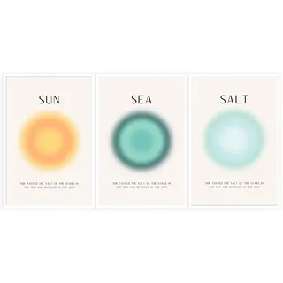 BFADMN Poster Sonne Salz und Meer Aura Küstenleinwand Wandkunst Minimalistische Stranddrucke Trendy Ozean Beachy Bunte Abstrakte Aura Geist Körper Seele Ästhetische Dekoration Schlafzimmer Yoga