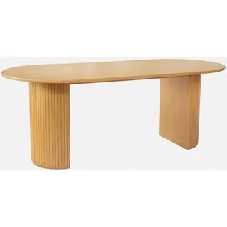 sweeek - Ovaler Esstisch 200 cm Heveaholz und Eichenfurnier für 6-8 Personen - Natur - Braun, Schwarz