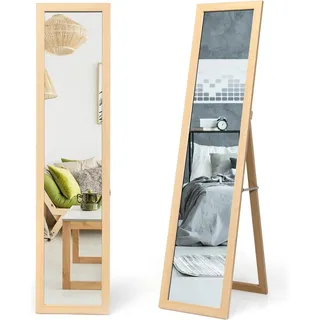 2 in 1 Ganzkörperspiegel Standspiegel und Wandspiegel mit Holzrahmen 37 x 155 cm Natur