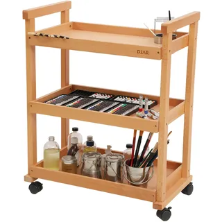 DJAR Rolling Art Utilitywagen aus massivem Buchenholz mit Rädern für Erwachsene, Künstler (Natur, Basic)