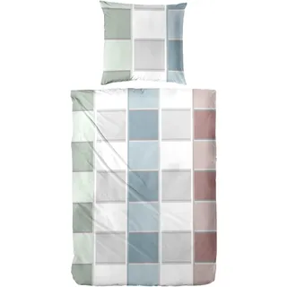 Primera Mako-Satin Bettwäsche Karo Blau 155 x 220 cm + 80 x 80 cm