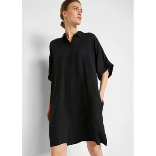 bonprix Blusenkleid Eingrifftaschen für den Alltag, aus Viskose, Oversize Passform, mit Knopfleiste, schwarz