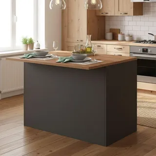 Dmora Unterschrank Kücheninsel Emmanuel 125 x 90 x 90 cm Schwarz