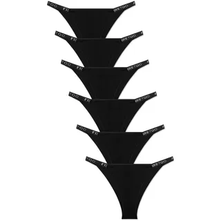 FINETOO Damen Unterwäsche Baumwolle High Cut String Bikini Höschen Low Rise Hipster Damen Sexy Freche Unterwäsche 6er Pack, Schwarz, S