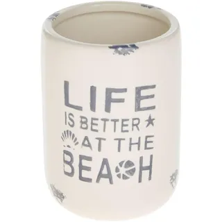 Sadena Zahnputzbecher , Weiß, Blau , Keramik , 7.5x10.8x7.5 cm , Badaccessoires, Zahnputzbecher