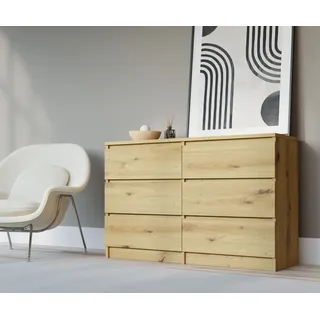 3xEliving Demi Sideboard Kommode 6 120cm - mit 6 Schubladen Größen (Artisan Eiche) - Braun