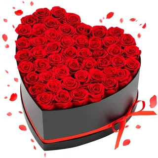 VEVOR 50 Stk. Ewige Rosen in Herzform Box, konservierter Blumenstrauß, Blumen Geschenkbox für ihre Frau, Mütter, Liebespartner, zur Hochzeit, zum Muttertag, Valentinstag, Weihnachten, Rot