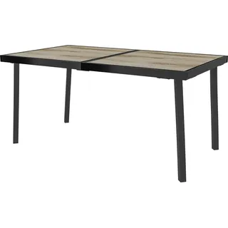 Gartentisch, Balkontisch, 145 X 85 Cm Terrassentisch Für 6 Personen Mit Holzoptik, Esstisch Für Garten, Stahlgestell, Grau