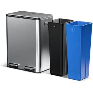 Home Zone Living Küchenabfalleimer mit zwei Fächern für Recycling, Edelstahl, Silber, insgesamt 60 Liter