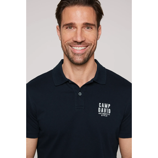 Poloshirt CAMP DAVID, Herren, Gr. L, blau (blau navy), Web, Obermaterial: 95% Baumwolle, 5% Elasthan, bestickt, unifarben, bequem hüftbedeckend, Rundhals, Bündchen, Shirts Poloshirt, mit kleiner Logo-Stickerei auf Brusthöhe