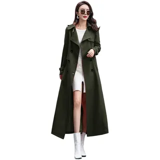 ebossy Damen Zweireihiger Trenchcoat Slim Full Length Maxi Long Overcoat, armee-grün, Small