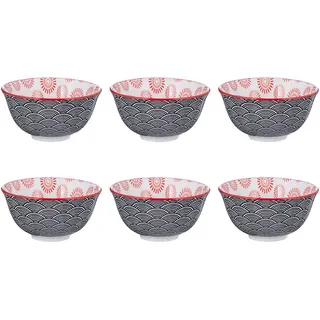 Butlers Schalen 6er-Set Ornaments 240 ml , Rot , Keramik , 11x5x11 cm , Geschirr, Schalen & Schüsseln