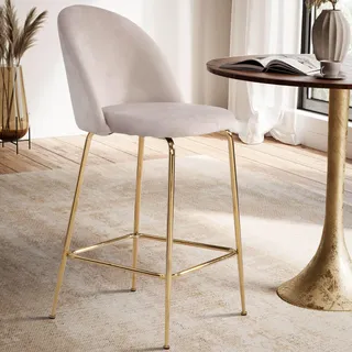 FineBuy 2er Set Barhocker Beige Samt Hocker mit goldenen Beinen Küchenhocker Skandinavisch Stoff / Metall 110 kg Barstuhl Tresenhocker Bistrohocker - Beige