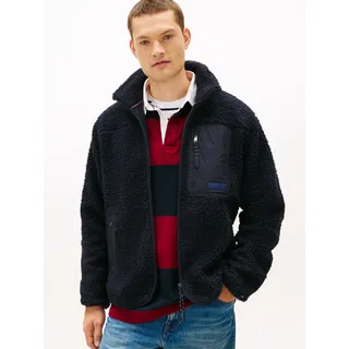 Tommy Hilfiger Herren Sweatshirt mit Reißverschluss Teddy Fleece Zip Through mit Stehkragen, Blau desert sky, L,