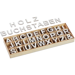 Relaxdays Holzbuchstaben Set, 324 TLG, Großbuchstaben A-Z, Und-Zeichen, 3 cm, kleine Buchstaben zum Basteln, Deko, weiß