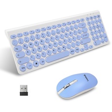 LeadsaiL, kabelloses Tastatur-Maus-Set, ergonomische Maus und Tastatur, kabellose PC-Tastatur und Maus, deutsches QWERTZ-Layout, leise Tastatur- und Maustasten, MacOS PC, Laptop, Blau