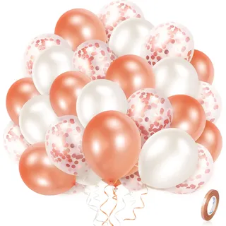 OOTDAY Luftballons Rosa 60 Stück, Helium Ballons, Luftballons Geburtstag Hochzeit, 3 Farben Rose Gold White Luftballons Set, 100% Naturlatex