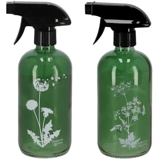 Esschert Design 2er-Set Sprühflaschen aus grünem Glas, 0,5 l – Wildflower-Motiv