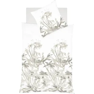 Wendebettwäsche FLEURESSE "Provence Cassis", beige (leinen), B/L: 155cm x 200cm, 1 Stk., 1 Stk., Halbleinen, B/L: 80cm x 80cm, 2 Stk., Halbleinen, Obermaterial: 50% Baumwolle, 50% Leinen, Bettwäsche, Wendebettwäsche