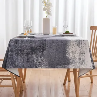 Arwllzz Tischdecke Anthrazit Modern Abwaschbare Schwarz 140x240 cm Tischdecken Leinen Landhausstil Tischtuch Gemälde Tisch Deko Mitteldecke Tischdekoration für Wohnzimmer, Esszimmer, Garten