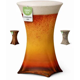 EXKLUSIV HEIMTEXTIL Stehtischhusse für Bistrotisch Motiv mit 4 verstärkten Fußlaschen elastisch Stretch Oeko-TEX Zertifiziert Ø 60-65x110-120 cm Bierglas