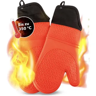 AVANA Silikon Ofenhandschuhe Hitzebeständig bis 350°C Anti-Rutsch Rot | Topfhandschuhe mit weichem Baumwoll-Innenfutter, Kochhandschuh lang, Handschuhe zum Kochen und Backen