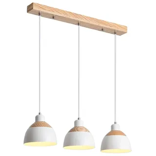 Beasiu-Eletro Retro Holz Hängeleuchte 3-Flammig Esstischlampe Weiß Metall Pendelleuchte Industrie Höhenverstellbar Hängelampe für Esszimmer Küche Cafe Theke Innen Büro Pendellampe,E27
