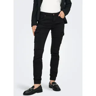 Cargohose ONLY "ONLMISSOURI REG ANK CARGO PNT NOOS", Damen, Gr. 38 (M), Länge 30, schwarz, Web, Obermaterial: 98% Baumwolle, 2% Elasthan, unifarben, schmal knöchellang, Hosen Cargohose, mit Stretchsäumen