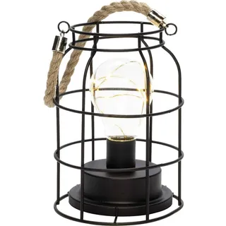 Konstsmide LED Metalllaterne, rund, mit an/aus Schalter, 6h Timer, schwarz, batteriebetrieben, Innen, 9 bernsteinfarbene Dioden, silberfarbenes Kabel - 1815-780