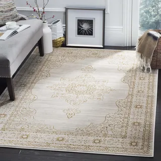 SAFAVIEH Traditionell Teppich für Wohnzimmer, Esszimmer, Schlafzimmer - Serenity Collection, Kurzer Flor, Creme und Gold, 155 X 229 cm