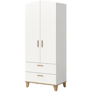 Inn.Furn Kleiderschrank in weiß, Eiche Artsian 81 x 194 cm, Drehtürenschrank 2-türig skandinavisch , Eiche Artisan, Weiß , Holzwerkstoff , Nachbildung,Eiche , Holz Optik , 81x198x51 cm , Schlafzimmer, Kleiderschränke