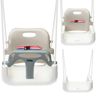 COIL Babyschaukel, Kinderschaukel, 3in1 Babysitz verstellbar und mit wachsend Schaukelsitz Gartenschaukel mit Rückenlehne und Anschnallgurt, Beige - Beige