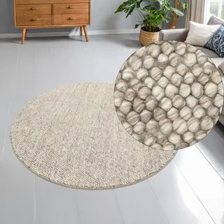 MY HOME Wollteppich »Wolly« rund 14 mm Höhe Wolle, handgewebt, Handweb Teppiche, Wohnzimmer, Schlafzimmer my home stone Ø 120 cm 1 Stk.