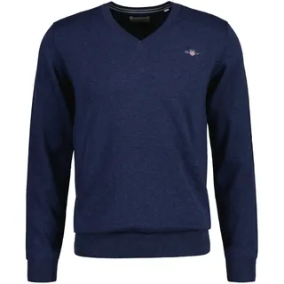 GANT Classic Cotton V-Neck Pullover Jeansblau Melange XL