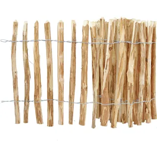 Staketenzaun Holzzaun 120cm Höhe Haselnuss Zaun 5m Länge, Gartenzaun, 4-6cm Lattenabstand