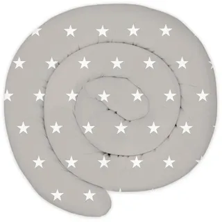 Totsy Baby XXL Bettschlange Bettkissen Stillkissen Bettrolle Bettkantenschutz Zierkissen Bettumrandung Schlange XL Handmade Weiße Sterne auf Grau 200 cm Oeko-Tex-Zertifikat