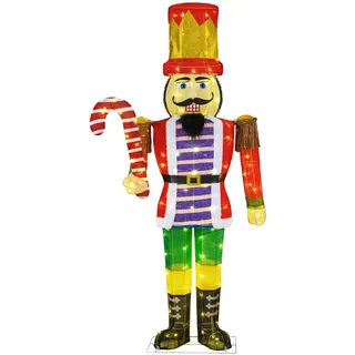 FANTASK 170 cm Weihnachten Nussknacker Figur, beleuchteter Nussknacker Soldat mit Zuckerstange, Weihnachtsfigur it 110 LED-Lichtern, Weihnachtsdeko XXL für außen und innen