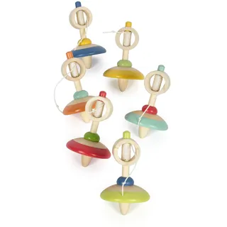 small Foot Display Holzkreisel mit Schnur, 12 Bunte Kreisel aus Holz, ideales Mitbringsel, für Kinder ab 3 Jahren, 12605