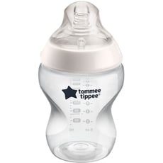 Tommee Tippee Closer to Nature Babyflasche, Natürlich geformter Trinksauger mit Anti-Kolik-Ventil, 260 ml, 1er-Set, Klar (Farbe und Design kann variieren)