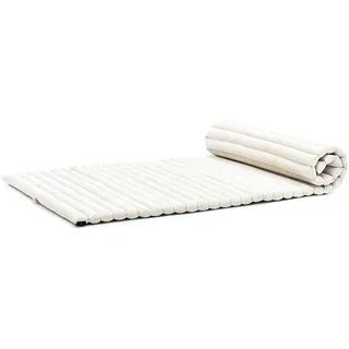 Leewadee Faltbare Bodenmatratze - Japanischer Rollbarer Futon - Tatami Faltmatte - Gästebett - Camping Matratze - Thai Massage Matte, Kapok Füllung, Natur