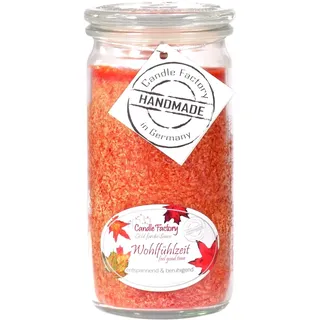 Candle Factory Mini Jumbo Duftkerze aus pflanzlichem Stearin im hitzebeständigen Glas der Marke Weck®, ca. 70h Brennzeit, Duft: Wohlfühlzeit
