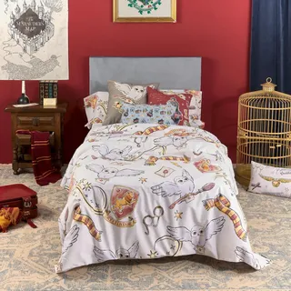 BELUM | Bettbezug Harry Potter | Bettbezug Modell Hedwig | Bettbezug mit Knöpfen | Bettbezug 100% Baumwolle | Qualitätsbettbezug | Bettbezug (80-cm-Bett (140 x 200 cm)), Bunt