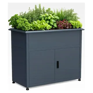 Hochbeet mit Unterschrank aus galvanisiertem Stahl, Grau, 107x57x85 cm, mit Drainagesystem und Schneckenkante