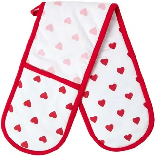 Homescapes Doppel-Ofenhandschuh Herzen 18/84 cm, Baumwolle wattiert , Rot , Textil , Herz/Romantik , 18x84 cm , Oeko-Tex® Standard 100 , Heimtextilien, Geschirrtücher & Schürzen, Topflappen & Kochhandschuhe