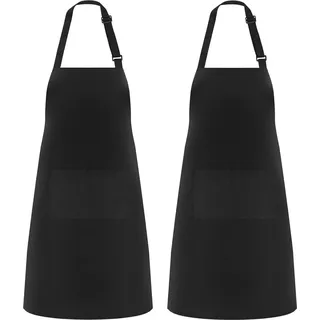 Schwarze Küchenschürze mit 2 Taschen, wasserabweisend, 2er Pack